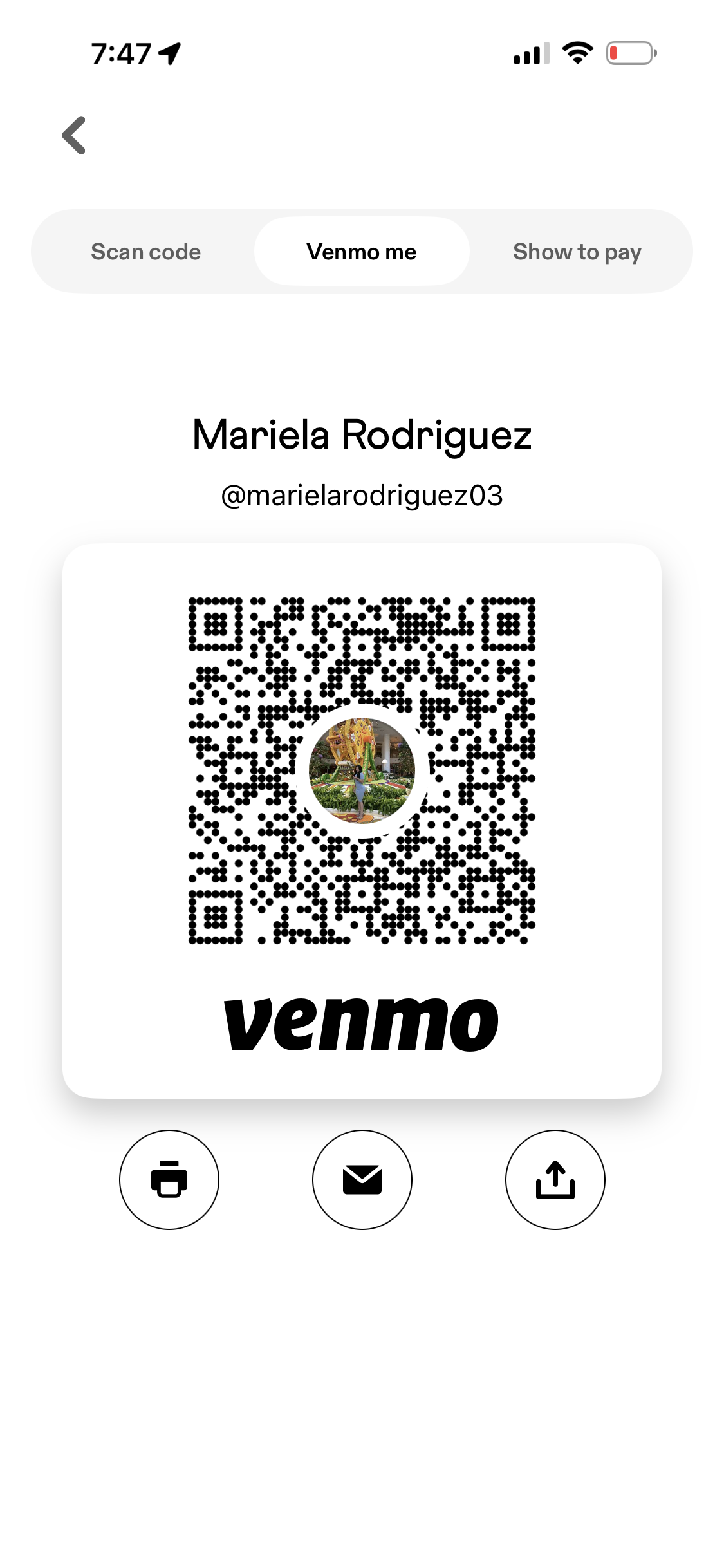Código QR de Venmo de Mariela Rodriguez, @marielarodriguez03